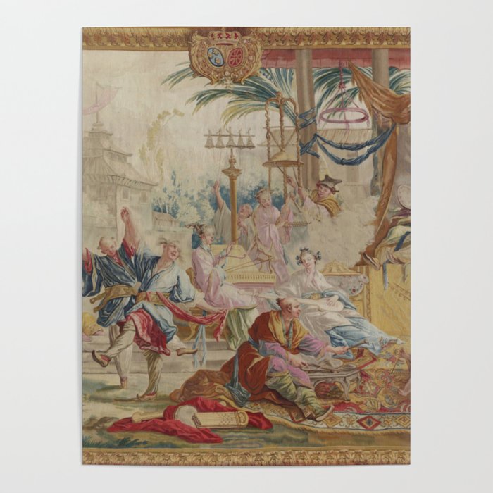 Antique 18th Century Chinoiserie Dance French Tapestry by Francois Boucher Poster