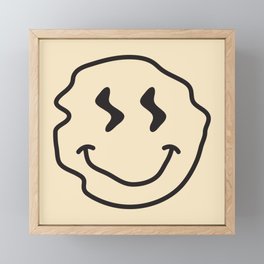 Wonky Smiley Face - Black and Cream Framed Mini Art Print