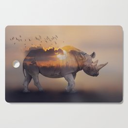 Double Exposure Effect of Rhinoceros at Sunset Cutting Board