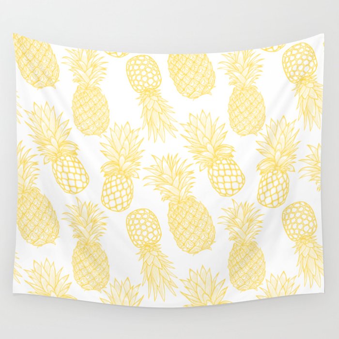 Fresh Pineapples White & Yellow Wall Tapestry