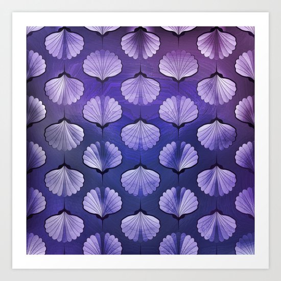 Blue sea geometric pattern texture on blurred background. Graphic illustration of seashells template Art Print