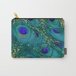 Teal Peacock Feathers Carry-All Pouch | Painting, Glimmersmith, Homedecor, Purple, Peacockfeathers, Aqua, Photo, Fauxgold, Tealpeacockdesign, Teal 