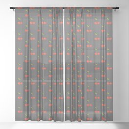 Cherry Seamless Pattern On Dark Grey Background Sheer Curtain