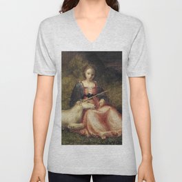 Woman with Unicorn (1510) V Neck T Shirt