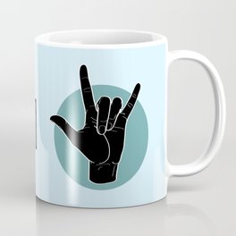 ILY - I Love You - Sign Language - Black on Green Blue 03 Coffee Mug
