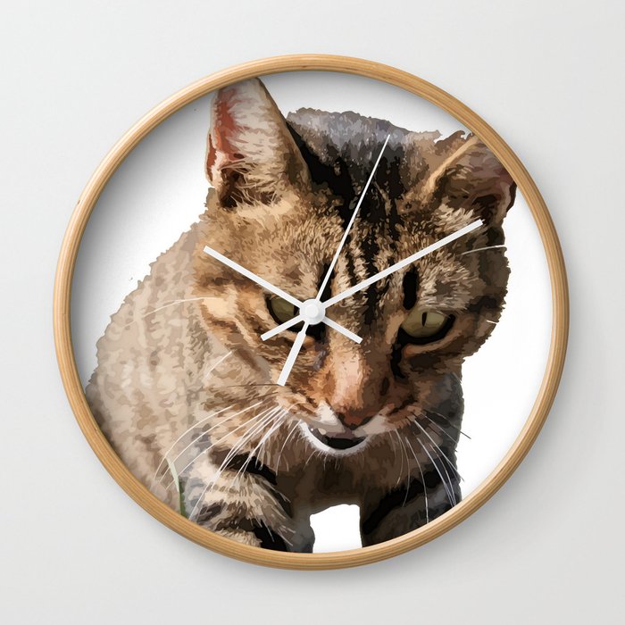 Tabby Looking Down Background Removed Wall Clock