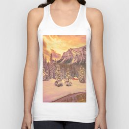 BEAUTIFUL WINTER LANDSCAPE HARMONIOUS COLORS FROZEN LAKE SNOWY TREES  MEADOWS AND FIELDS SNOW FLAKES SUNSHINE ICE FROZEN Tank Top