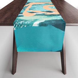 018.4: a bright contemporary abstract design in teal and peach by Alyssa Hamilton Art  Table Runner