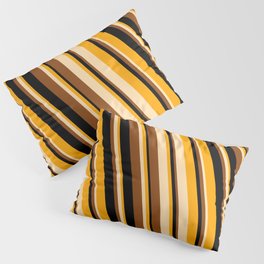 [ Thumbnail: Orange, Tan, Brown, and Black Colored Striped Pattern Pillow Sham ]