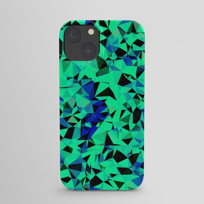 geometric triangle pattern abstract in green blue black iPhone Case