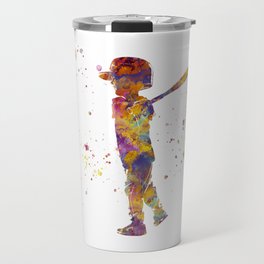Watercolor Child Baseball Player Travel Mug