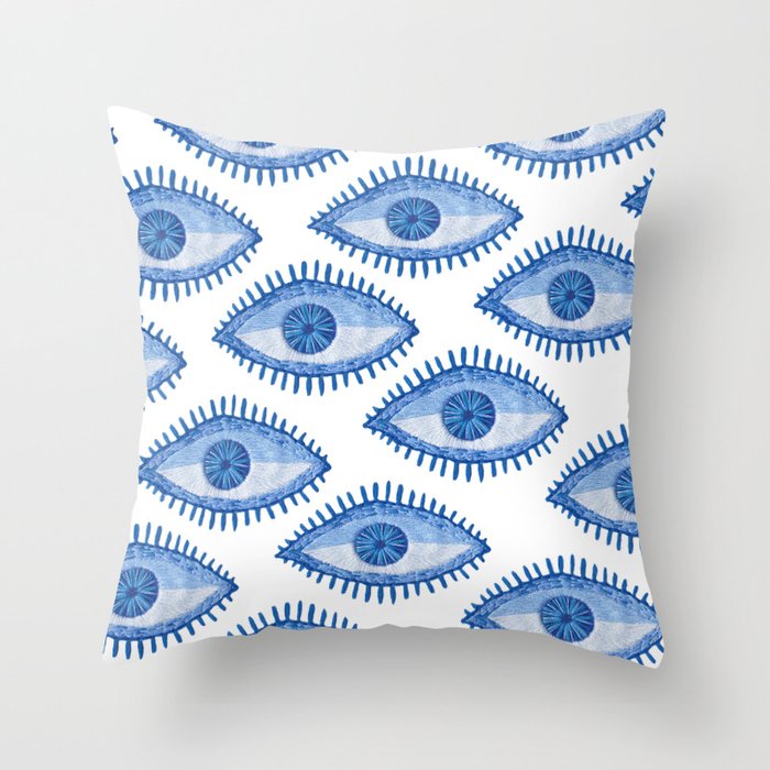 Embroidered evil Eyes Throw Pillow