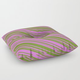 [ Thumbnail: Orchid & Green Colored Stripes/Lines Pattern Floor Pillow ]