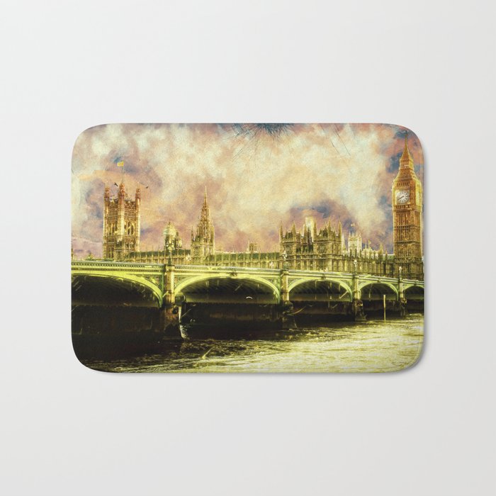 Abstract Golden Westminster Bridge in London Bath Mat