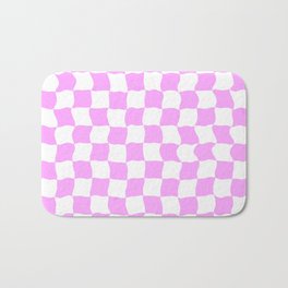 Pink Funky Checkered Pattern Wavy Groovy 70s Bath Mat