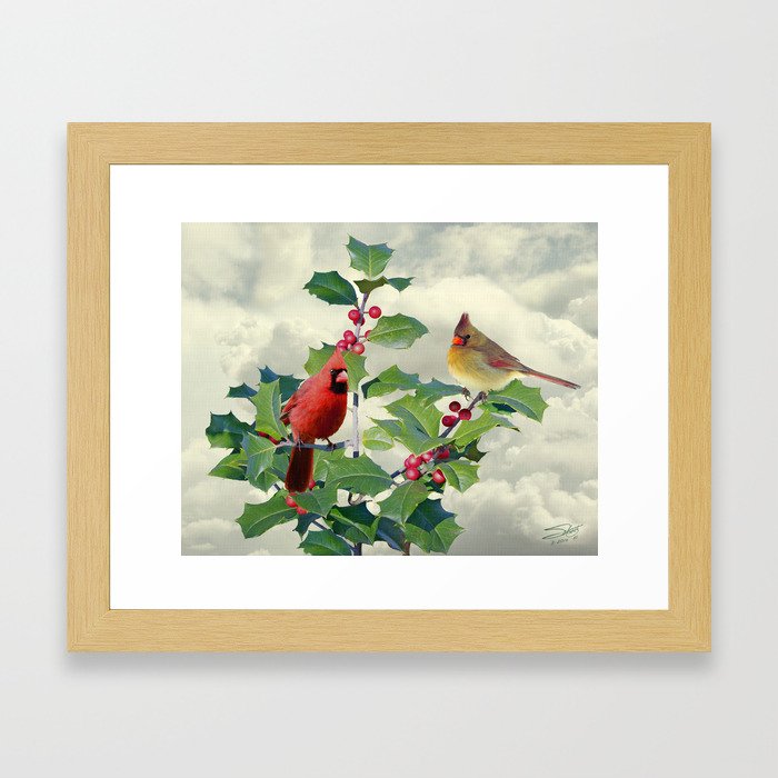 Cardinals on Tree Top Framed Art Print
