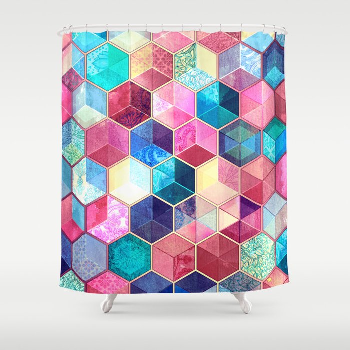 Topaz & Ruby Crystal Honeycomb Cubes Shower Curtain