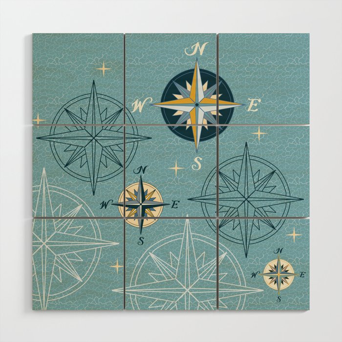 Travel by Compass - Nautical Blue Wood Wall Art