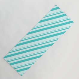 [ Thumbnail: Turquoise and Light Cyan Colored Lined/Striped Pattern Yoga Mat ]