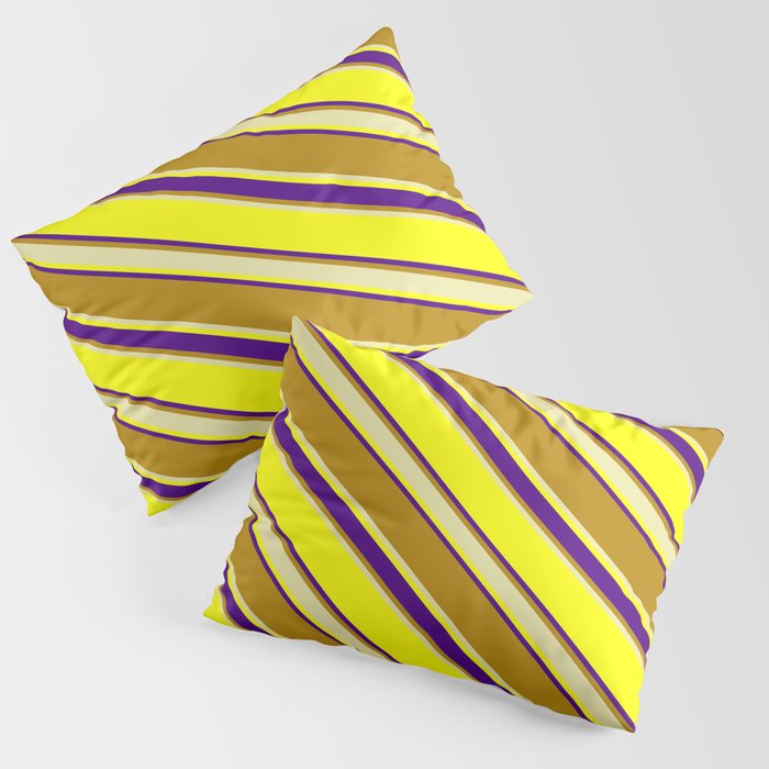 Yellow, Indigo, Dark Goldenrod, and Pale Goldenrod Colored Stripes/Lines Pattern Pillow Sham