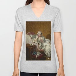 A Lady on Her Day Bed, 1743 by Francois Boucher V Neck T Shirt