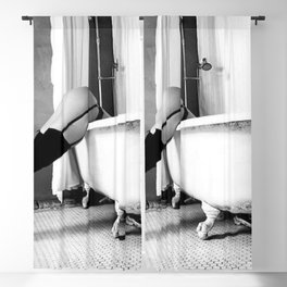 Head Over Heals - Female in Stockings in Vintage Parisian Bathtub black and white photography - photographs wall decor Blackout Curtain