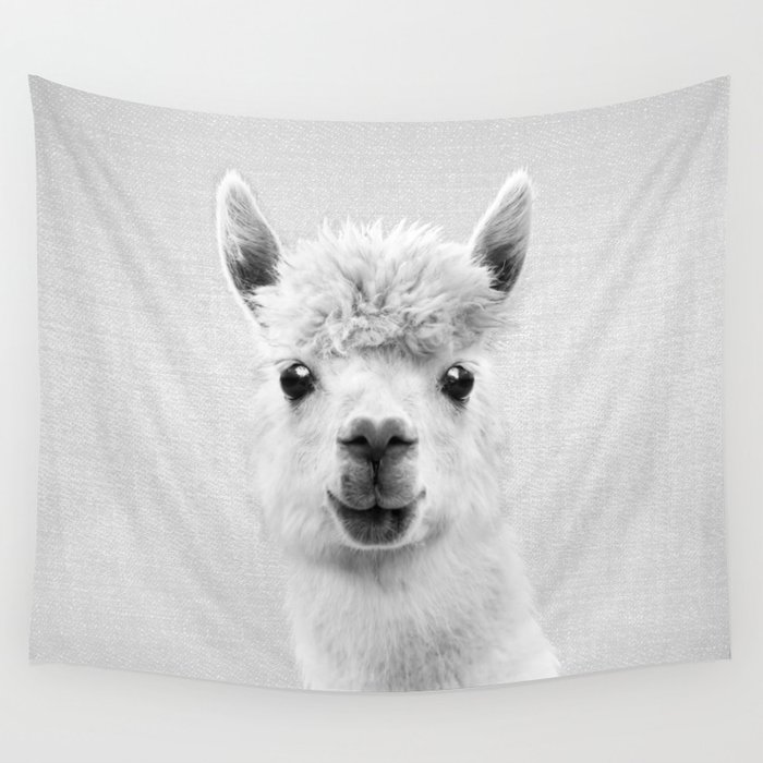 Llama - Black & White Wall Tapestry