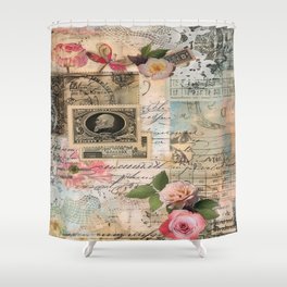 A collage of old postcards  Shower Curtain