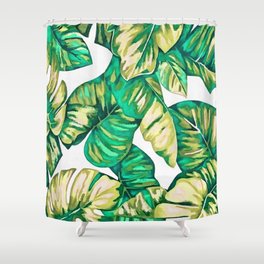 Green and Khaki Tropical Leaves Monstera Banana Shower Curtain