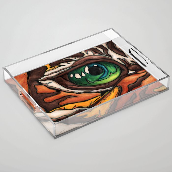 Roaring tiger eye painting, bright bengal tiger Acrylic Tray
