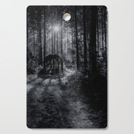 Sunlight, rays of sun, through the majestic forest trees and lonely path black and white nature photograph - photography - photographs Cutting Board
