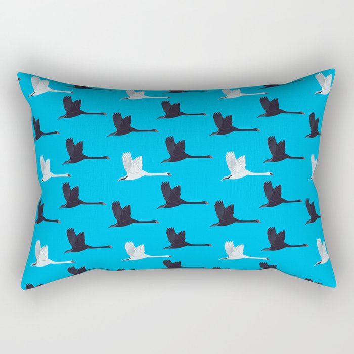 Flying Elegant Swan Pattern on Turquoise Background Rectangular Pillow