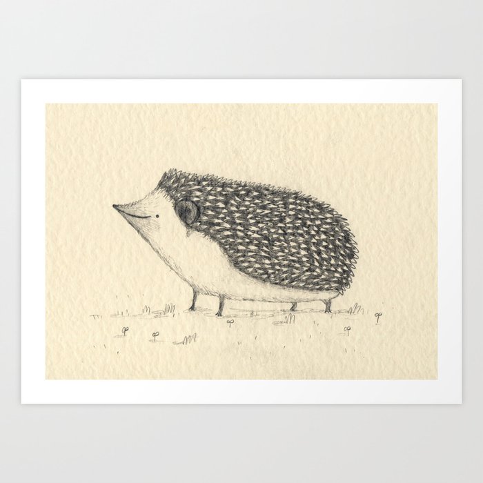Monochrome Hedgehog Art Print