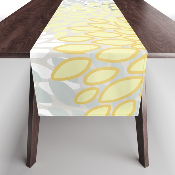 Floral Prints, Soft, Yellow and Gray, Modern Print Art Table Runner