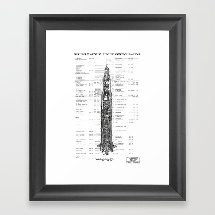 Apollo 11 Saturn V Blueprint in High Resolution (white) Framed Art Print