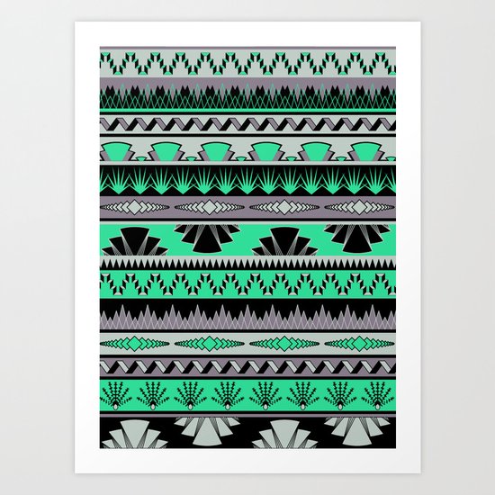 art deco stripes - green & pale purple Art Print