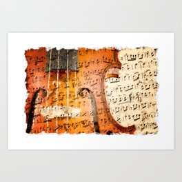 Violin on musical note background oil effect Art Print | Music, Note, Violin, Of, Effect, Wood, Scores, Textured, String, Musical 
