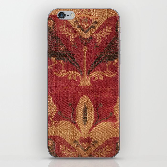 Antique Distressed Red Silk with Palmettes and Birds iPhone Skin