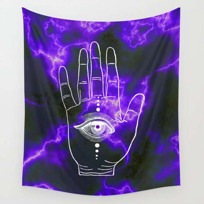 Hamsa Horus Eye Blue Storm Marble Wall Tapestry