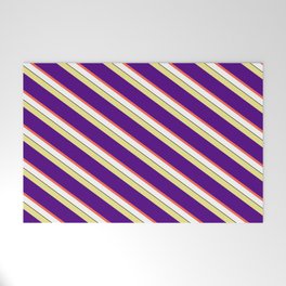 [ Thumbnail: Eyecatching Tan, Indigo, Red, White, and Black Colored Lines/Stripes Pattern Welcome Mat ]