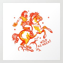 Retro Cowgirl Horse Riding Art. Vintage Western Decor Art Print