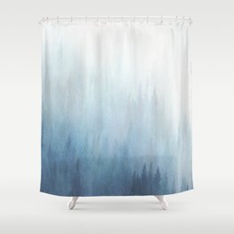 Abstract Blue Ombre Misty Forest Shower Curtain