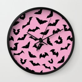 Pastel goth pink bats spooky Wall Clock