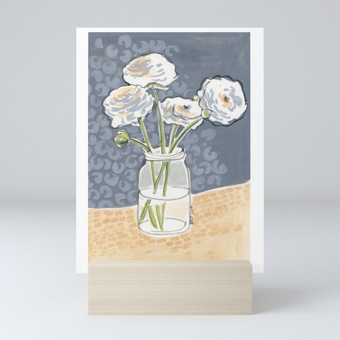 White Flowers in Vase Mini Art Print