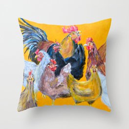 Chickens of Many Colors Throw Pillow