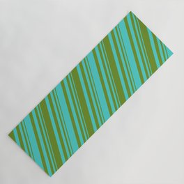 [ Thumbnail: Green and Turquoise Colored Stripes/Lines Pattern Yoga Mat ]