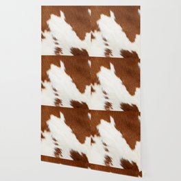 Brown Cowhide, Cow Skin Print Pattern Modern Cowhide Faux Leather Wallpaper