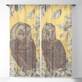 Tawny Owl Yellow Sheer Curtain