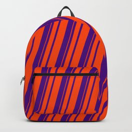 [ Thumbnail: Indigo & Red Colored Pattern of Stripes Backpack ]
