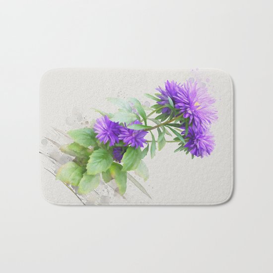 Purple Flowers, watercolors Bath Mat